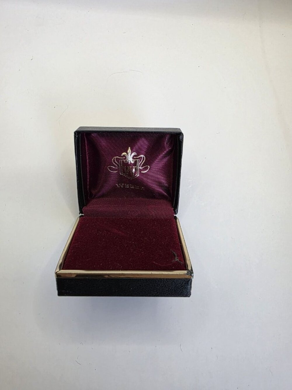 Vintage WEBER Jewellery Box - Black Faux Leather, Red Velvet & Satin - Empty
